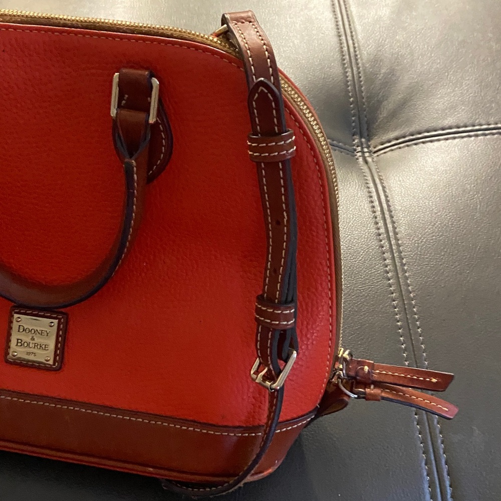 Dooney & Bourke Bright Orange Pebble Leather Dome Satchel with Brown Trim - Picture 7 of 8